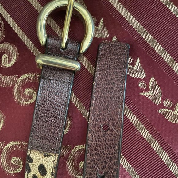 Vintage S Oscar la Renta Genuine Cowhide Leather Cheetah Belt Brown Beige Gold main image 2
